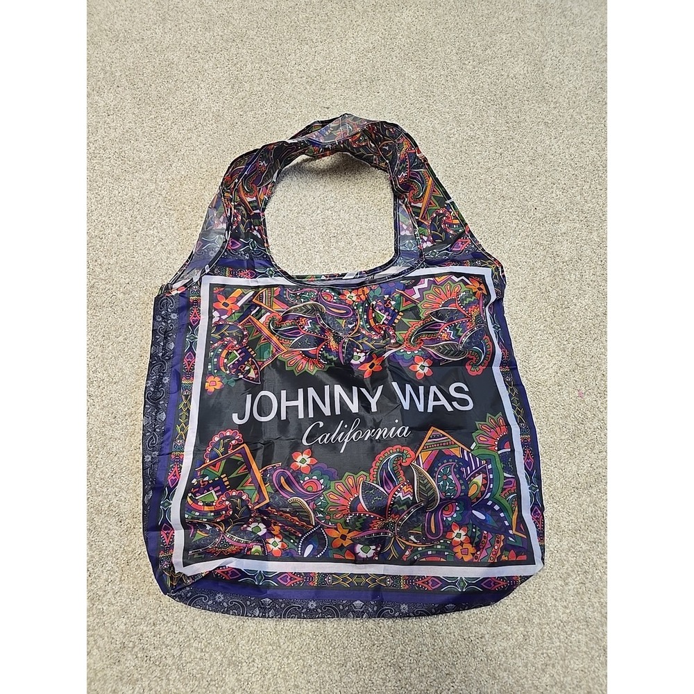 JOHNNY WAS Lightweight Nylon Packable Reusable Bag‎ Jewel Tones California NWOT